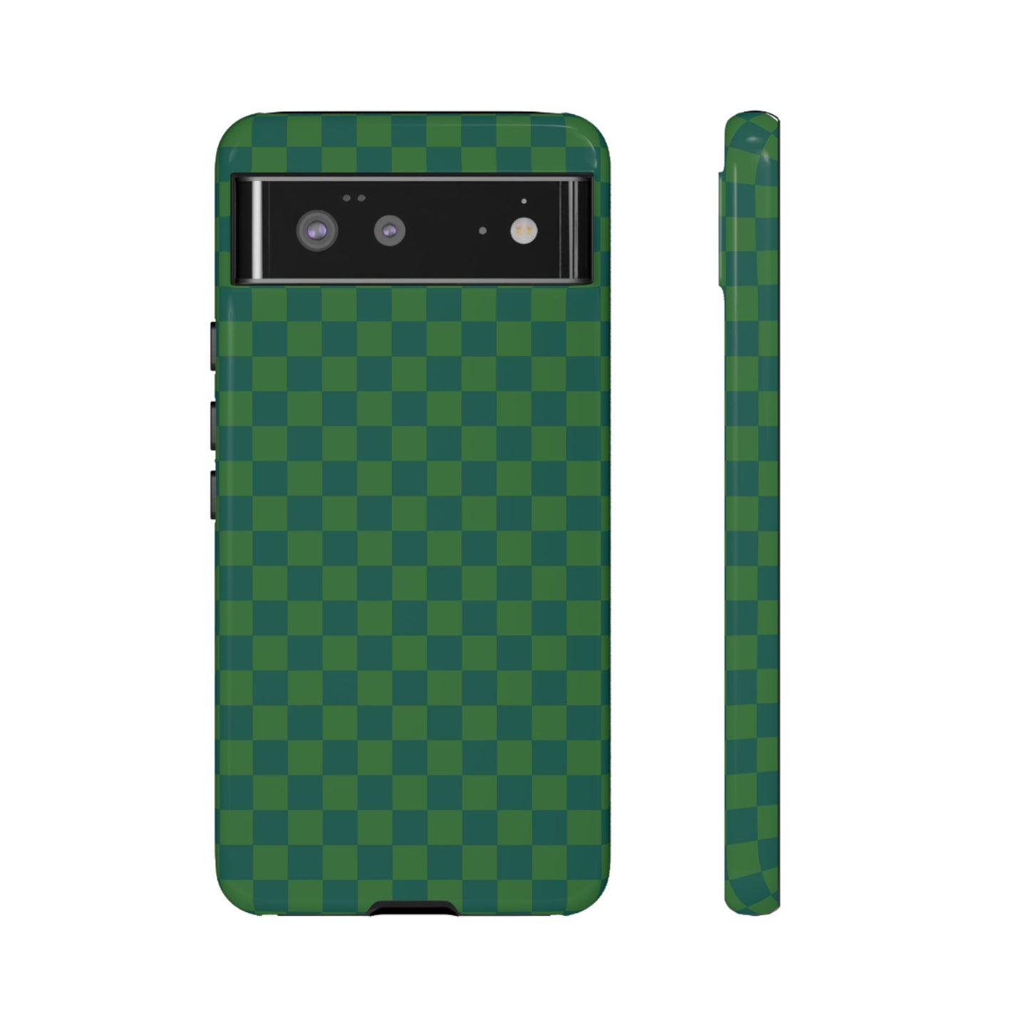 Google Pixel 6 / Glossy Phone Case - ’Bold Green Checkered Pattern’ Phone Case