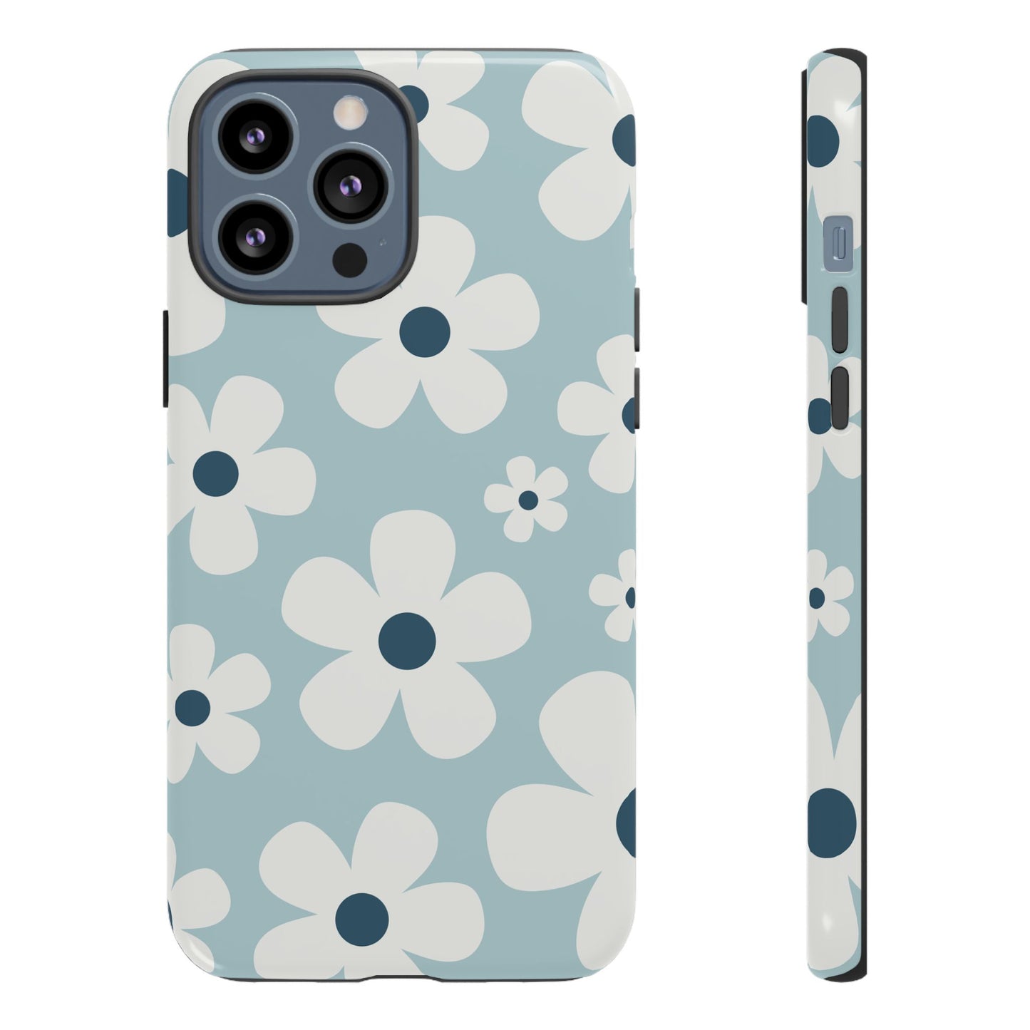 iPhone 13 Pro Max / Glossy Phone Case - Cute Light Blue Daisy Pattern Phone Case