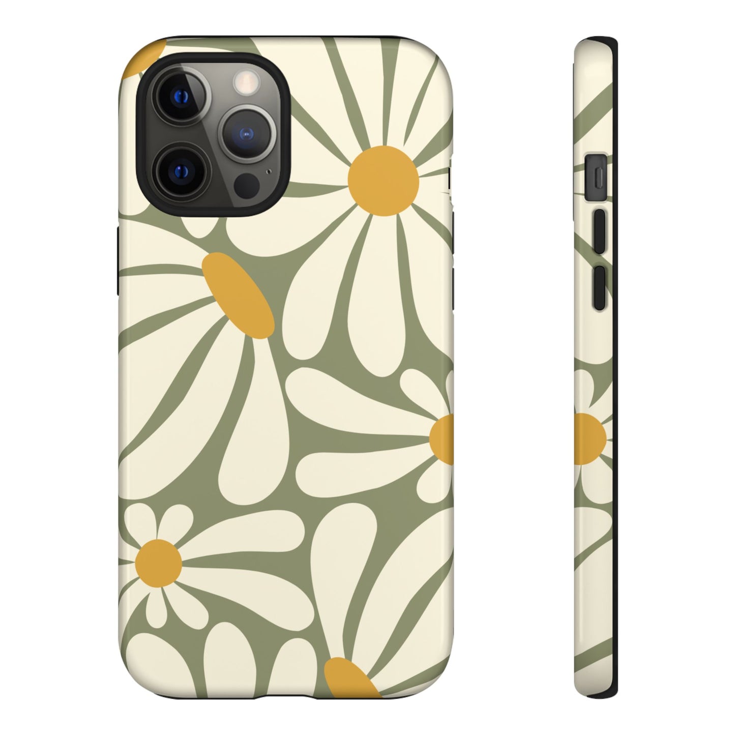 iPhone 12 Pro Max / Glossy Phone Case - ’Retro Green Daisy Pattern #1’ Phone Case