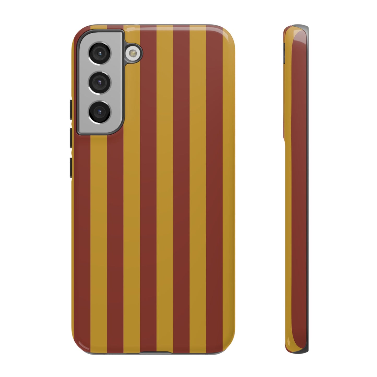 Samsung Galaxy S22 Plus / Glossy Phone Case - Trendy Mustard & Burgandy Stripe Pattern Phone Case