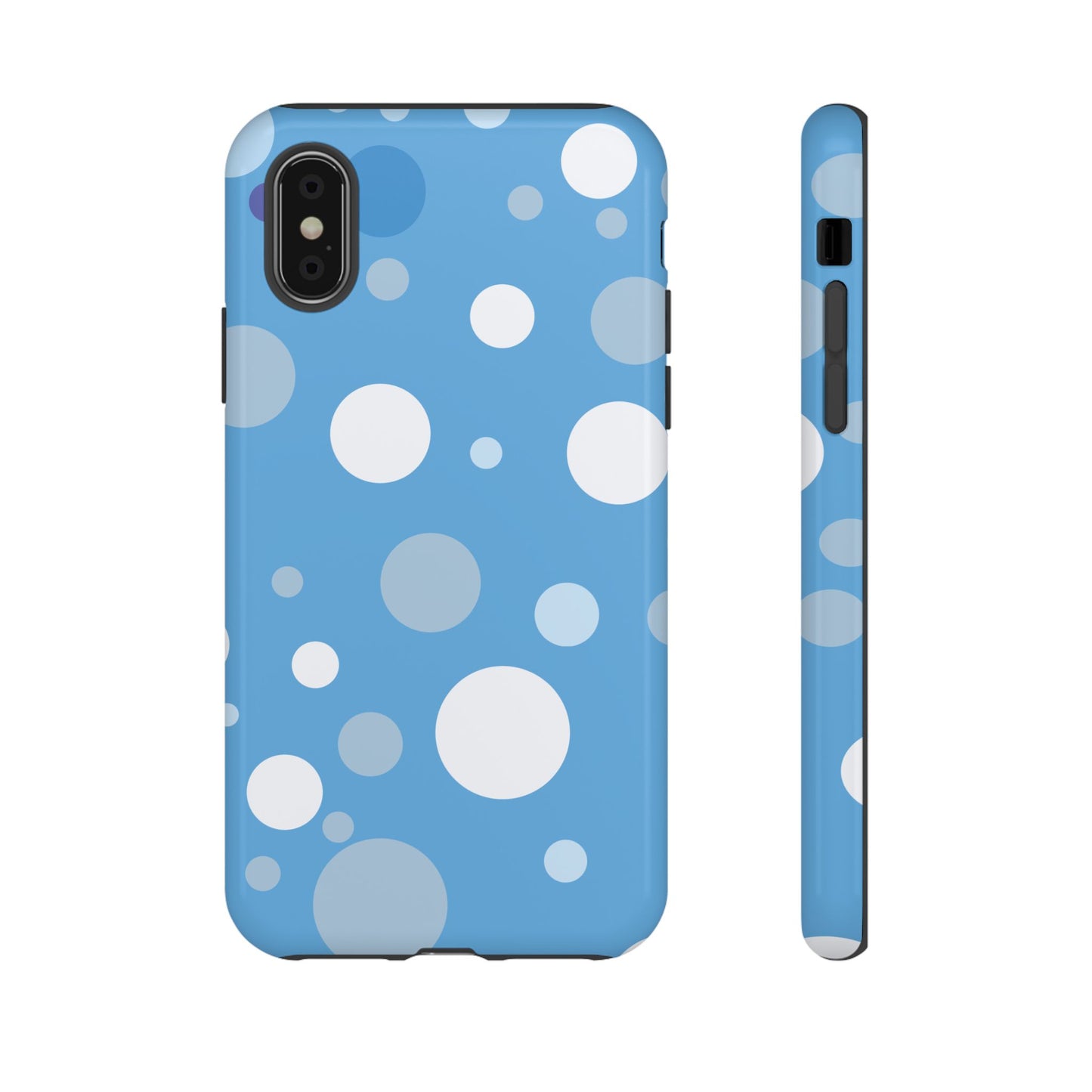 iPhone XS / Glossy Phone Case - ’Bold Blue with White Dot Pattern’ Phone Case