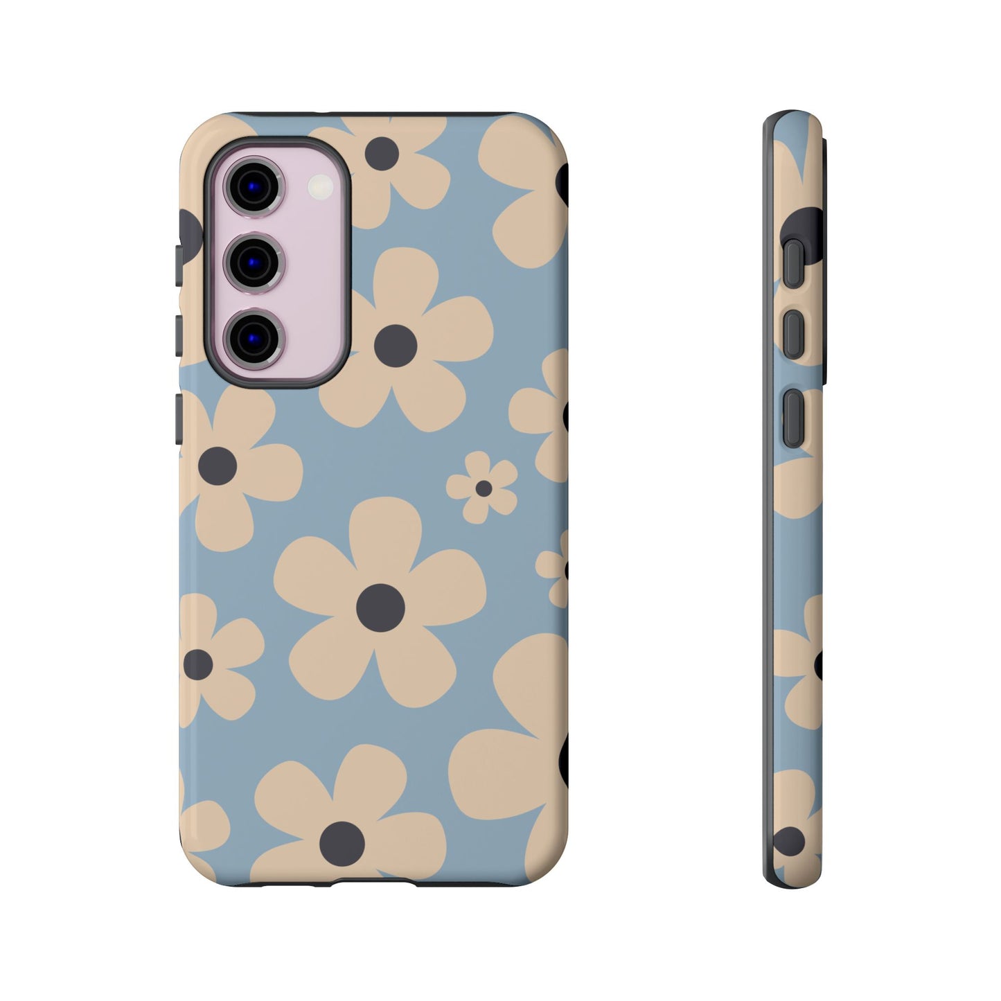Samsung Galaxy S23 Plus / Glossy Phone Case - Cute Light Blue & Cream Daisy Pattern Phone Case