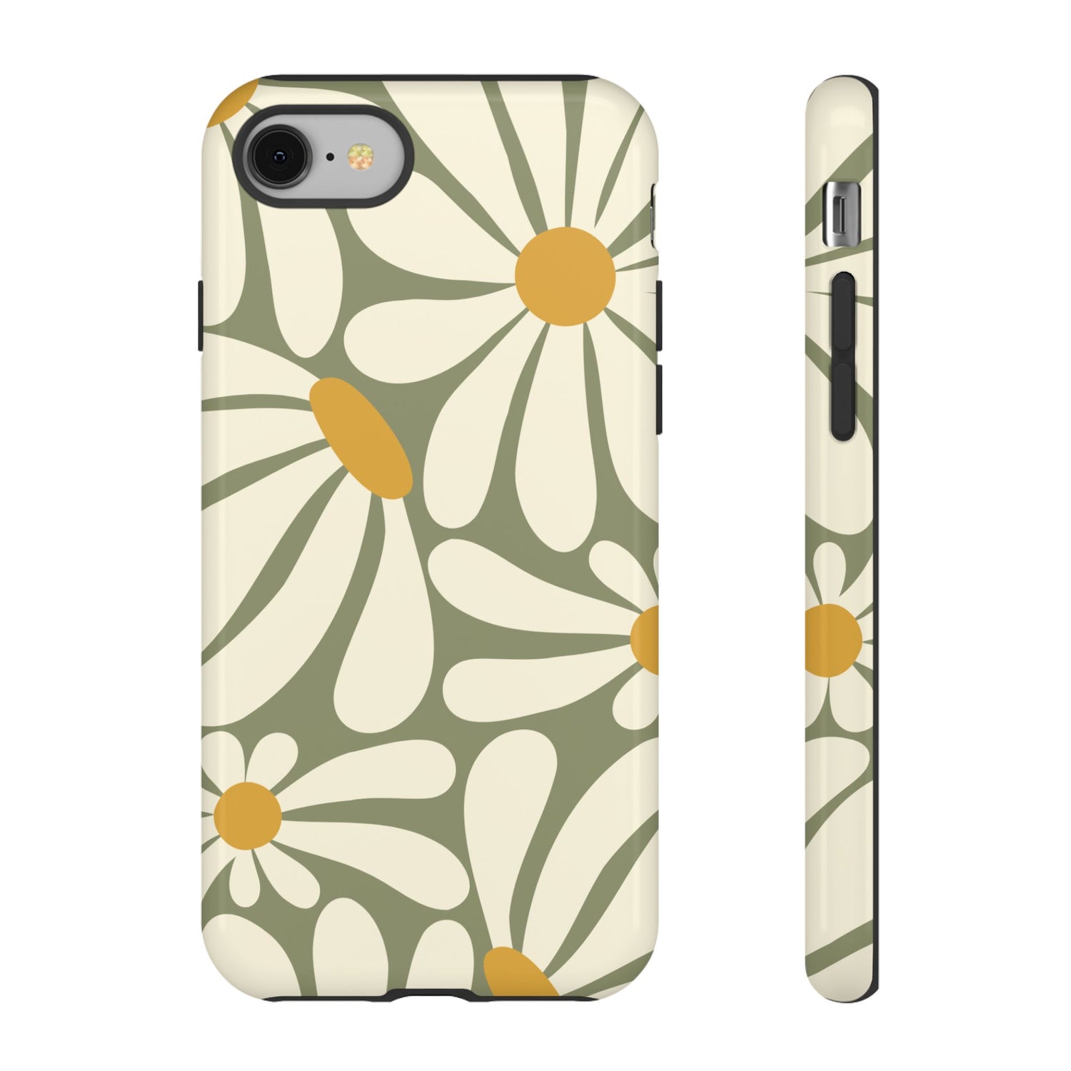iPhone 8 / Glossy Phone Case - ’Retro Green Daisy Pattern #1’ Phone Case