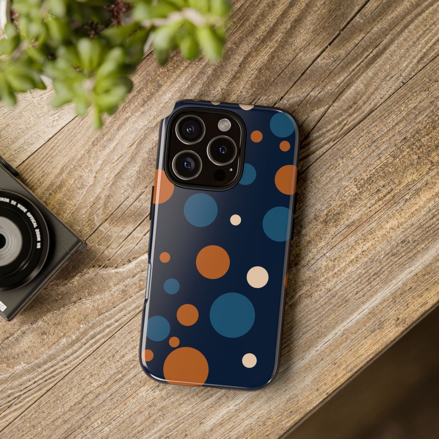 Phone Case - ’Bold Navy Blue & Orange / White Dot Pattern’ Phone Case