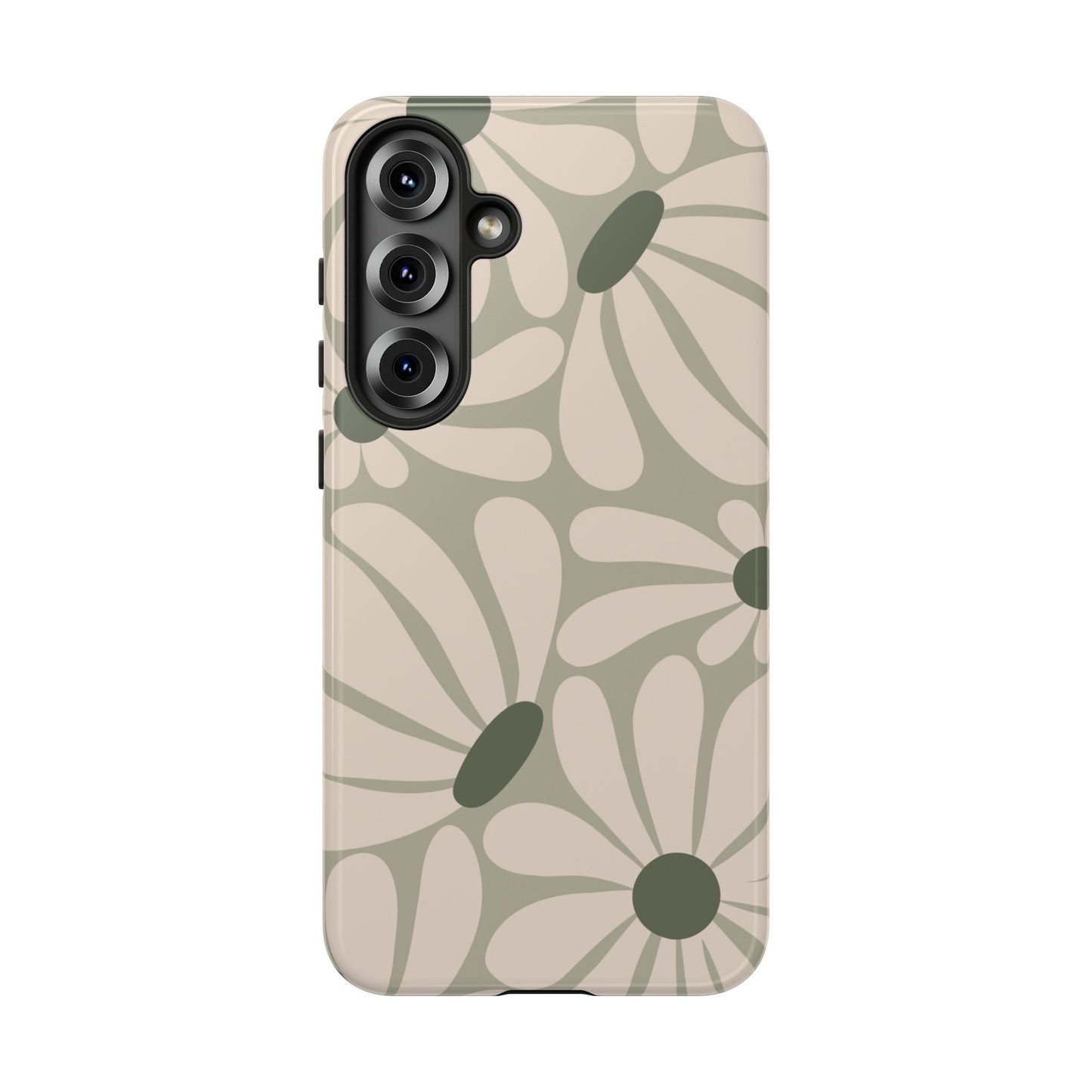 Samsung Galaxy S25 Plus / Glossy Phone Case - ’Retro Cream & Green Daisy Pattern’ Phone Case
