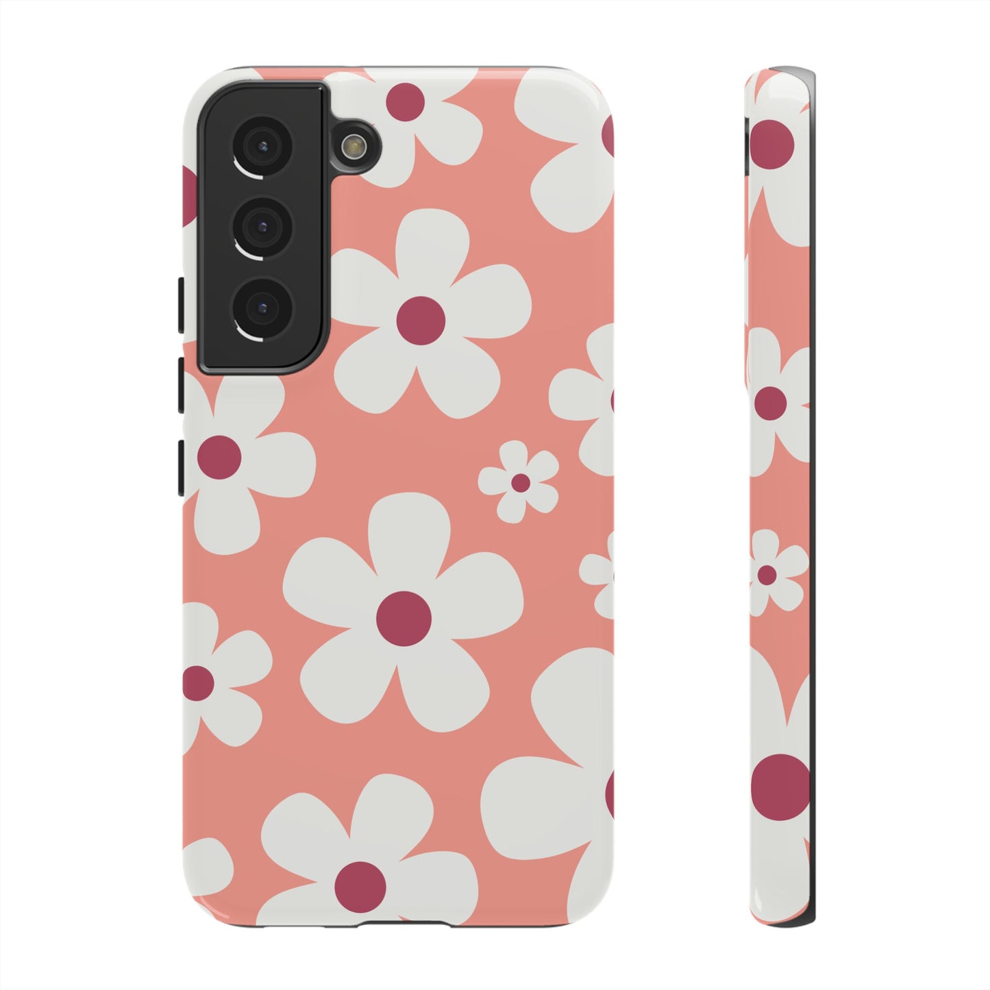 Samsung Galaxy S22 / Glossy Phone Case - Cute Pink Daisy Pattern #2 Phone Case