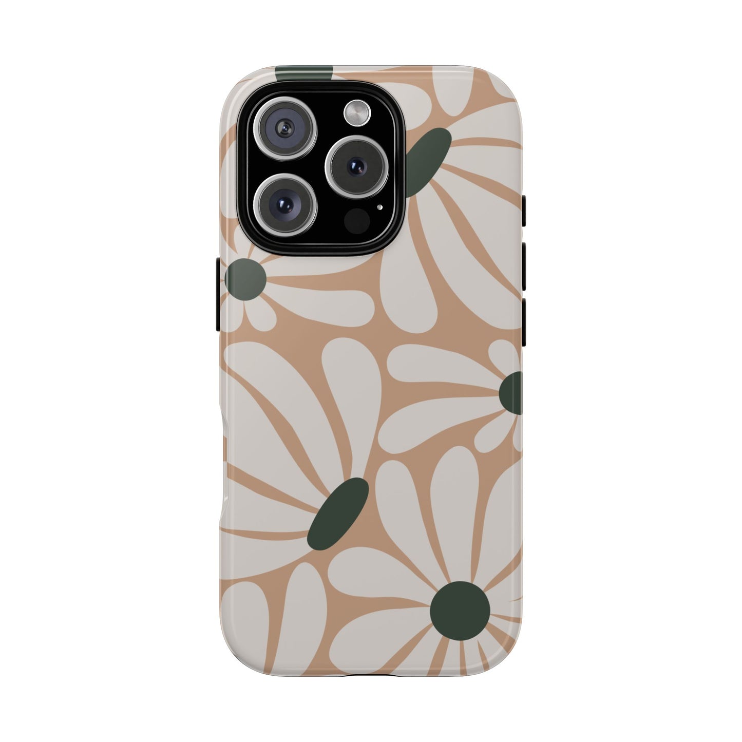 iPhone 16 Pro / Glossy Phone Case - ’Retro Beige & White Daisy Pattern’ Phone Case