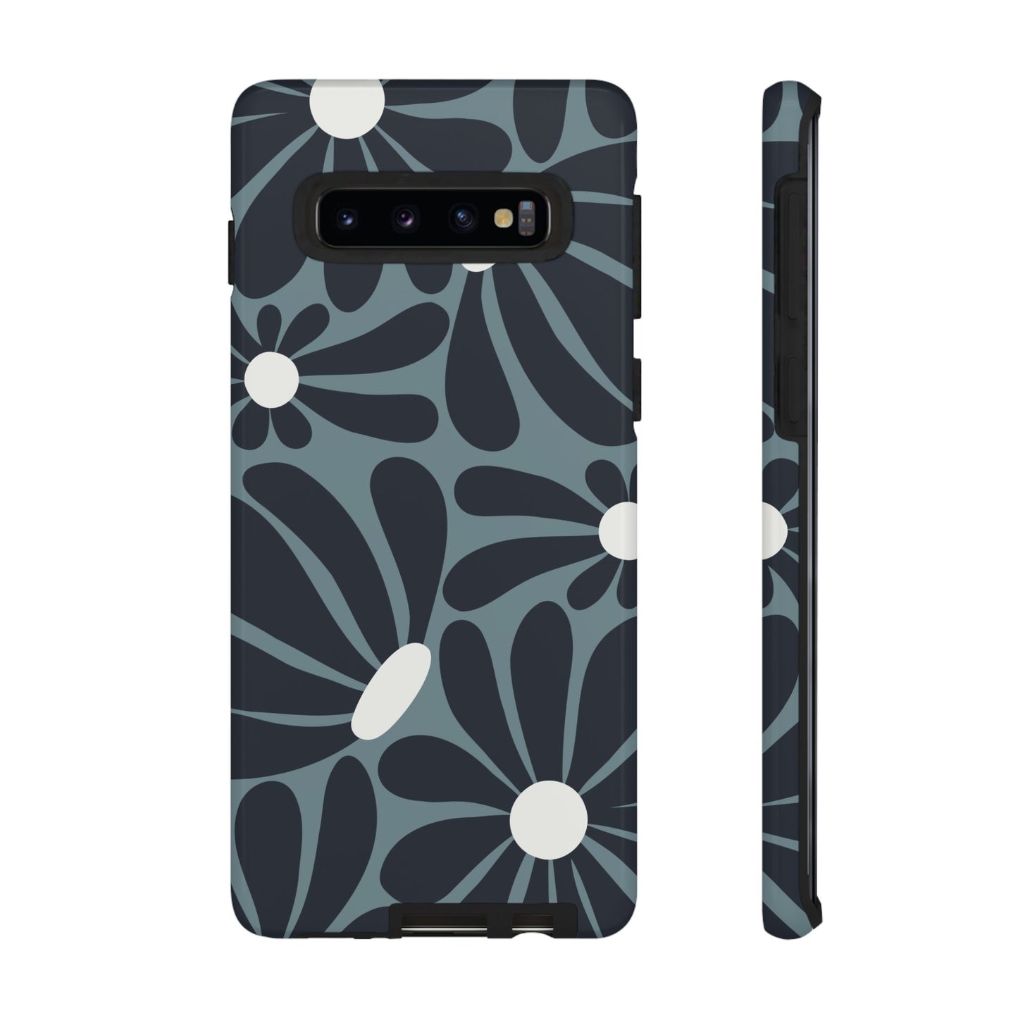 Samsung Galaxy S10 / Glossy Phone Case - ’Retro Navy Blue & White Daisy Pattern’ Phone Case