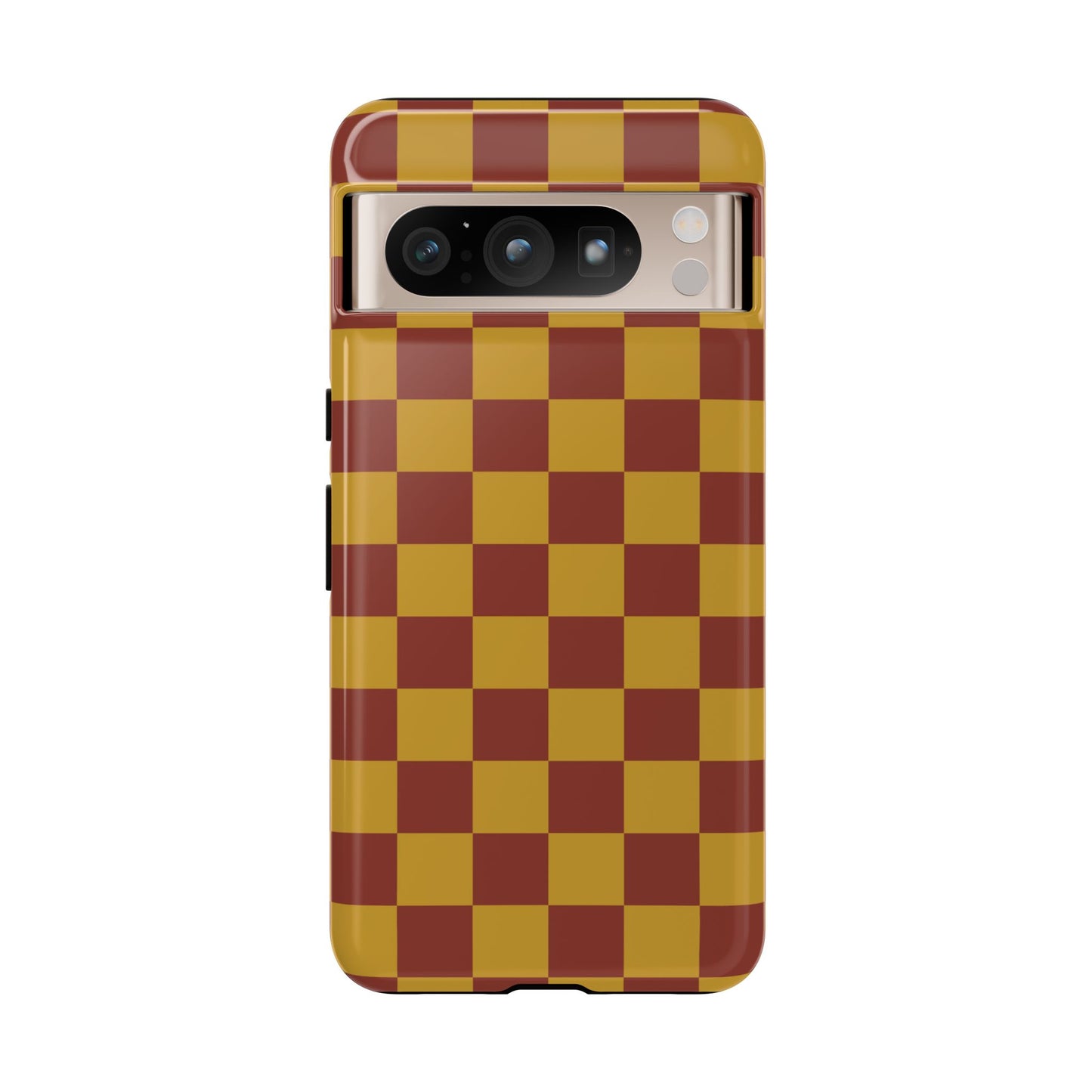 Google Pixel 8 Pro / Glossy Phone Case - Trendy Mustard & Burgandy Checked Pattern Phone Case