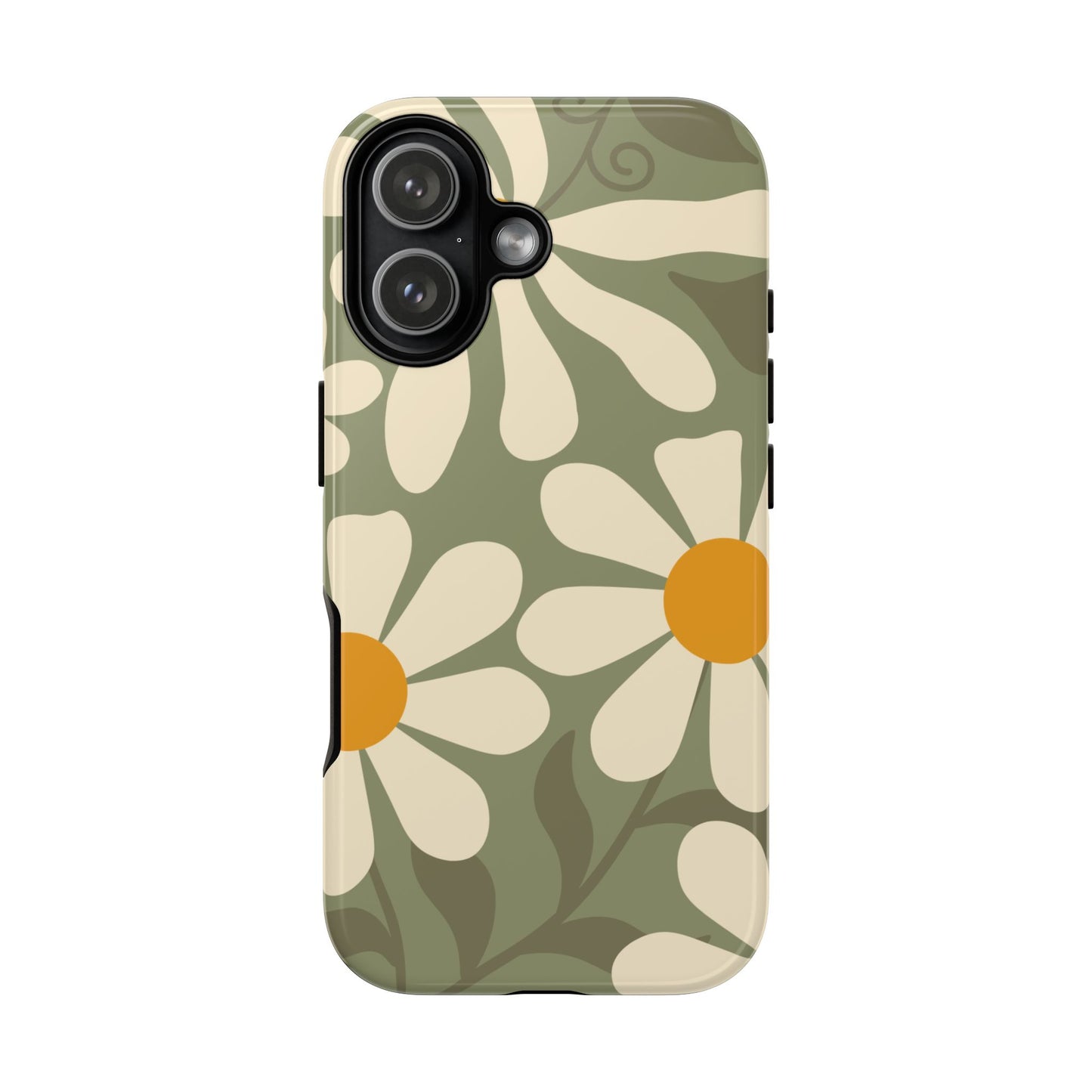 iPhone 17 / Glossy Phone Case - ’Retro Green Daisy Pattern #2’ Phone Case