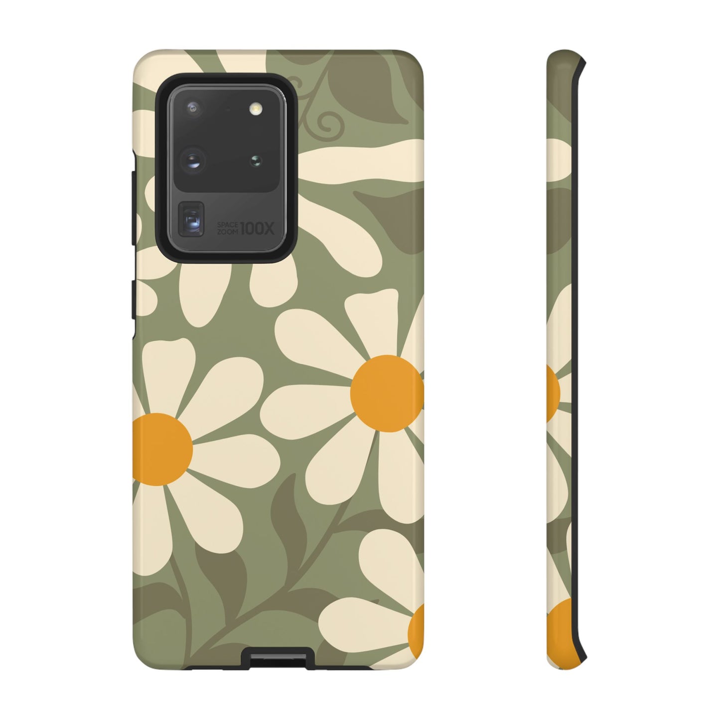 Samsung Galaxy S20 Ultra / Glossy Phone Case - ’Retro Green Daisy Pattern #2’ Phone Case