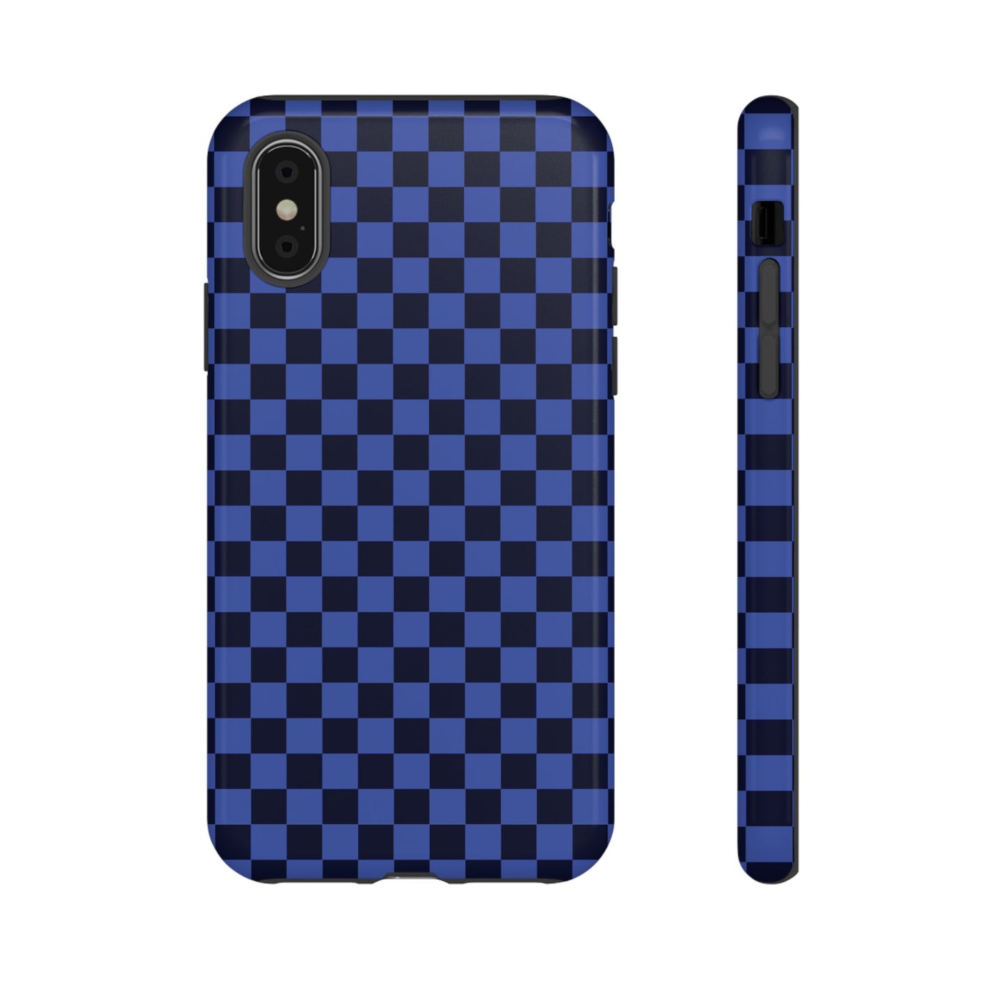 iPhone X / Glossy Phone Case - ’Bold Blue Checkered Pattern’ Phone Case