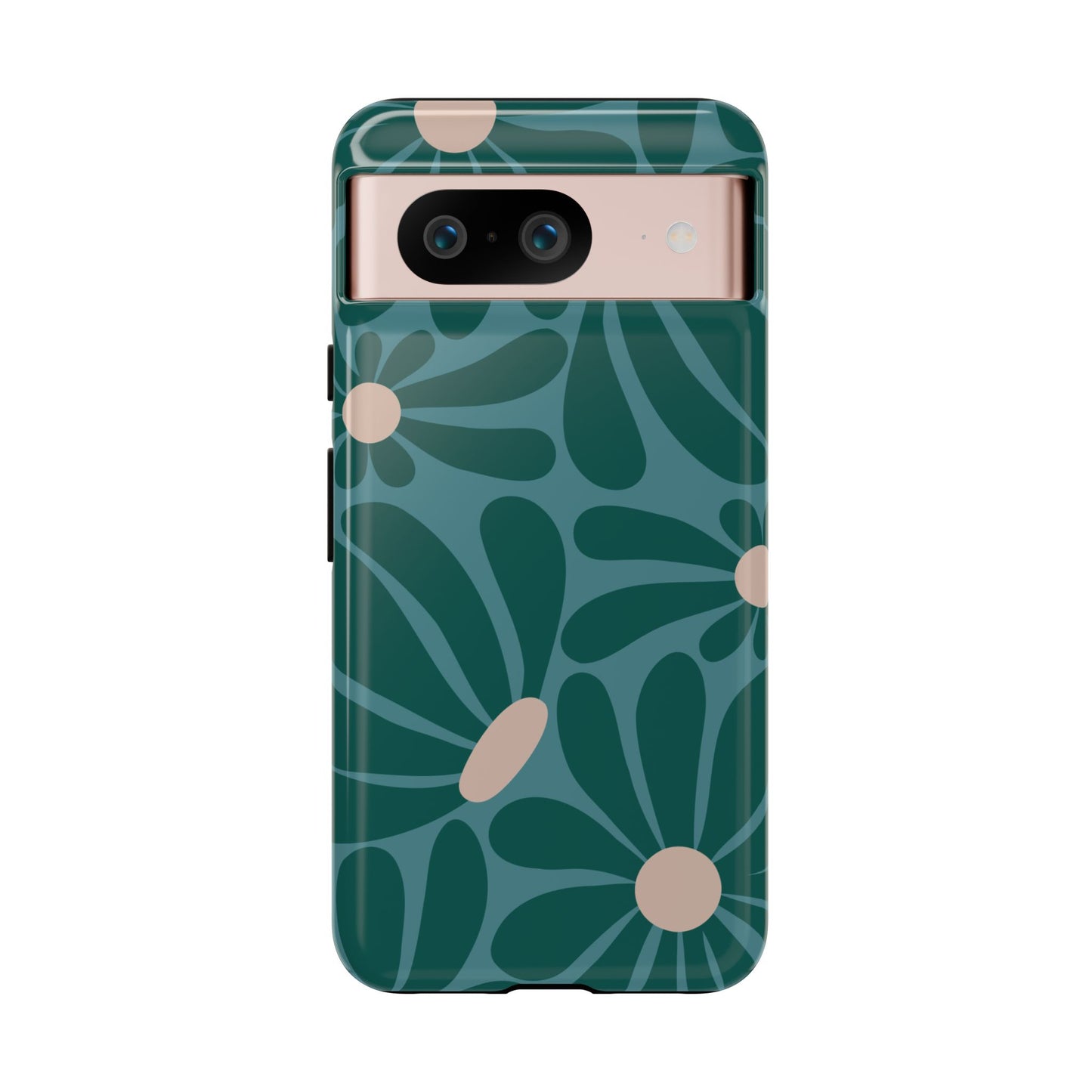 Google Pixel 8 / Glossy Phone Case - ’Retro Turquoise Daisy Pattern’ Phone Case
