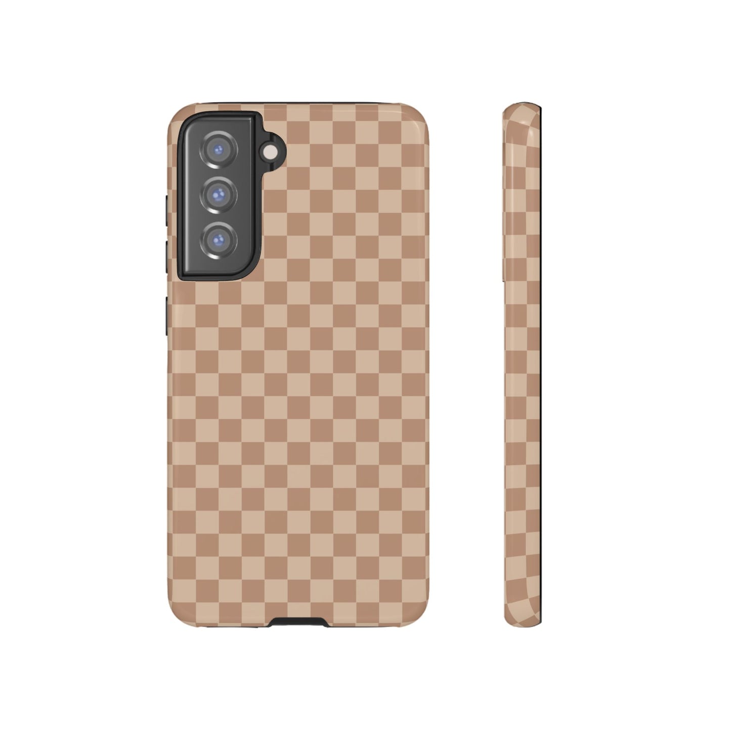 Samsung Galaxy S21 FE / Glossy Phone Case - ’Bold Tan Checkered Pattern’ Phone Case