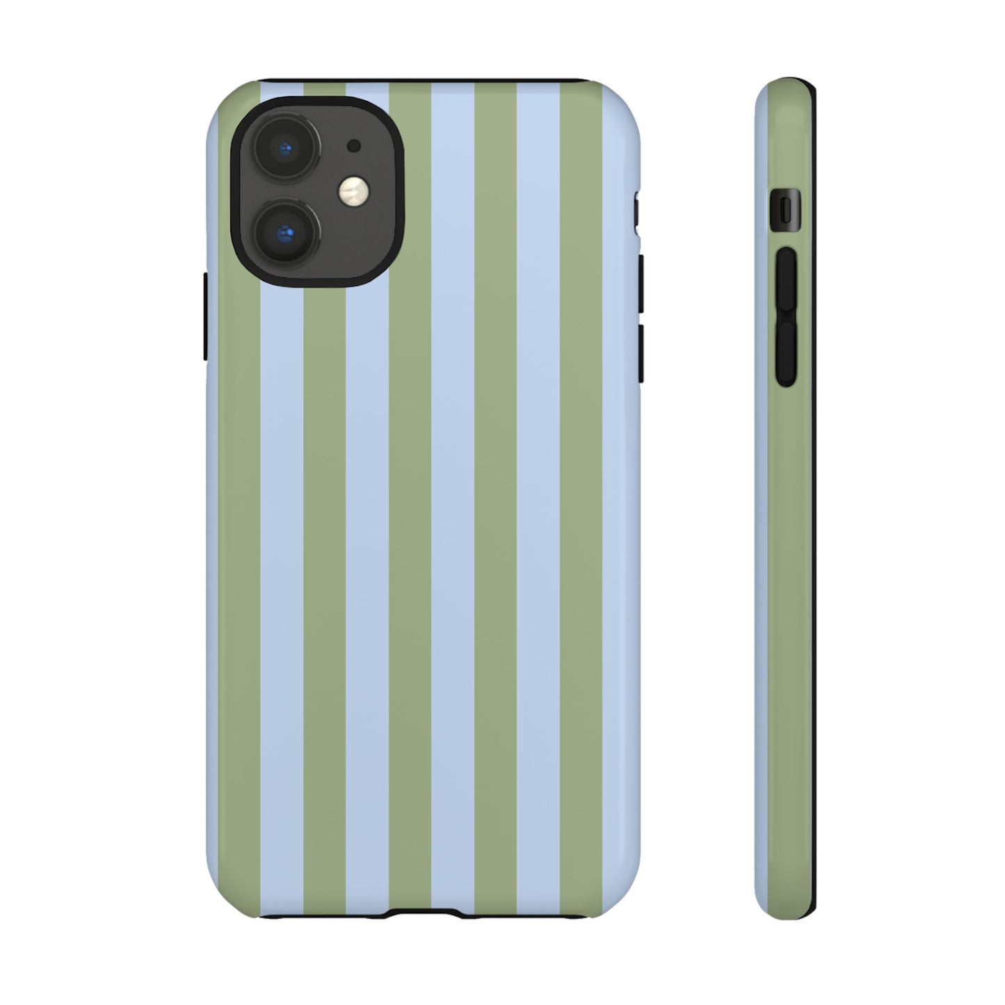 iPhone 11 / Glossy Phone Case - Trendy Ice Blue & Green Stripe Pattern Phone Case