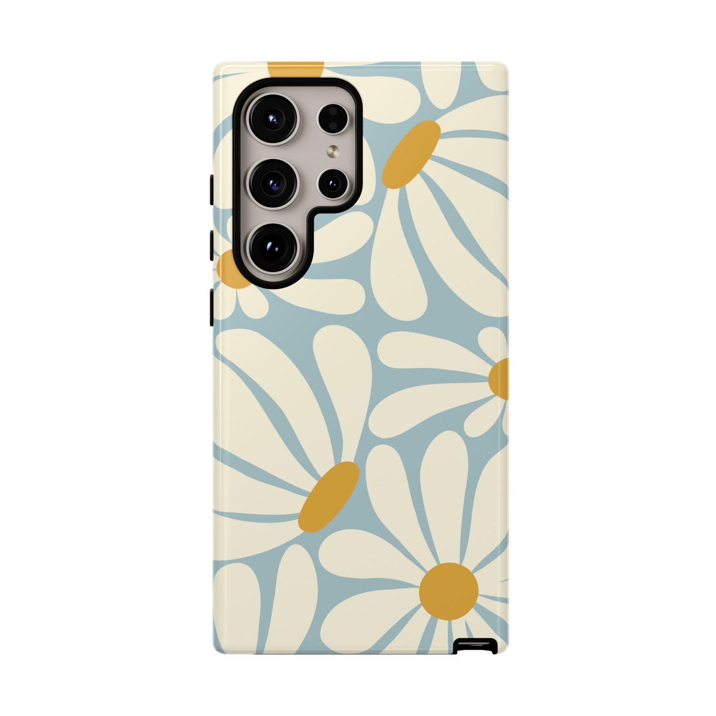 Samsung Galaxy S24 Ultra / Glossy Phone Case - ’Retro Blue Daisy Pattern’ Phone Case