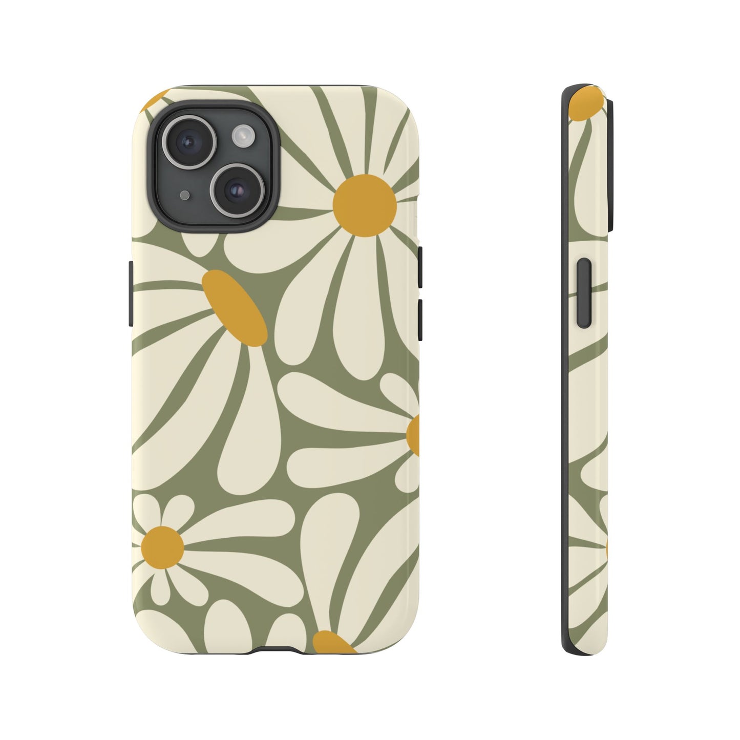 iPhone 15 / Glossy Phone Case - ’Retro Green Daisy Pattern #1’ Phone Case