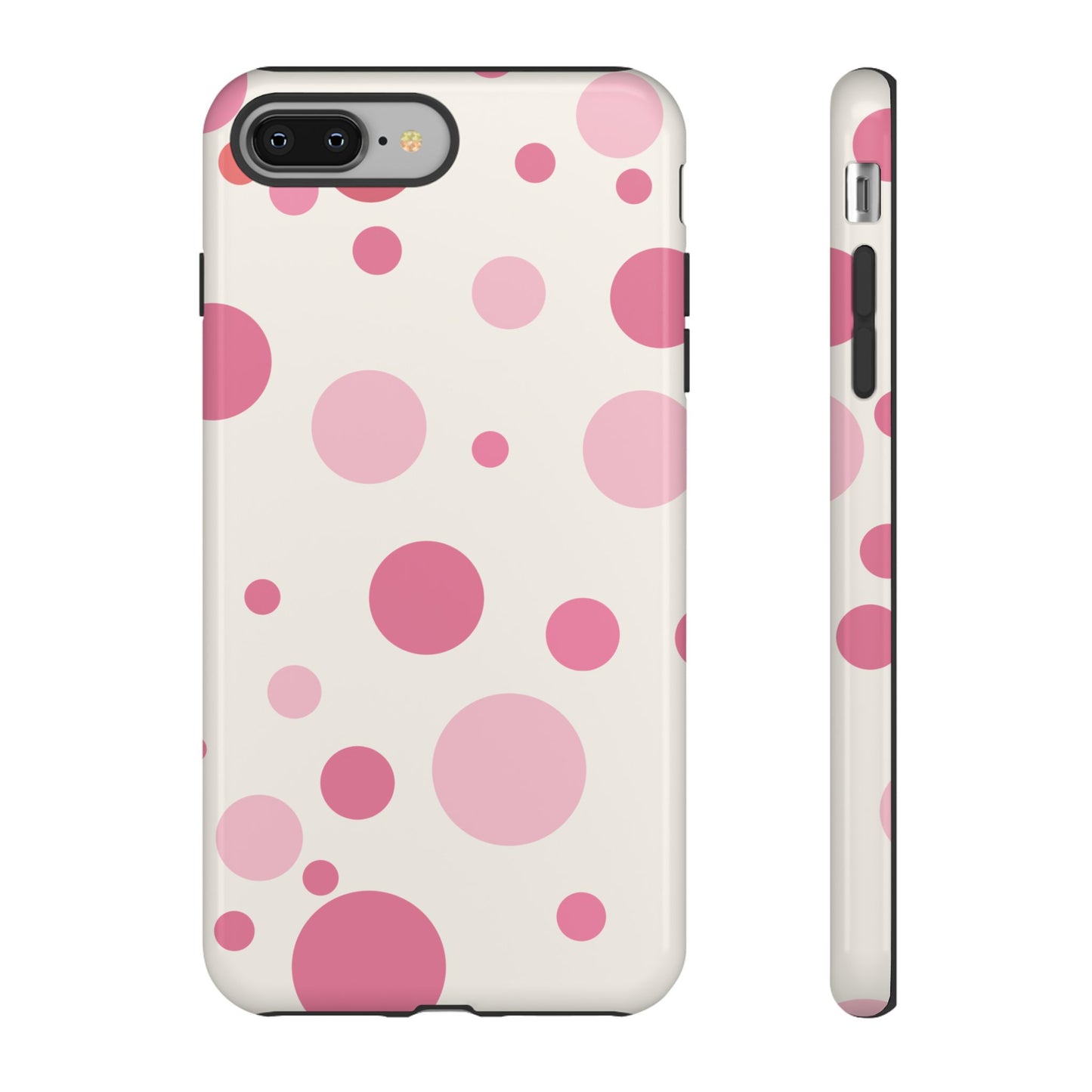 iPhone 8 Plus / Glossy Phone Case - ’Bold White with Pink Dot Pattern’ Phone Case