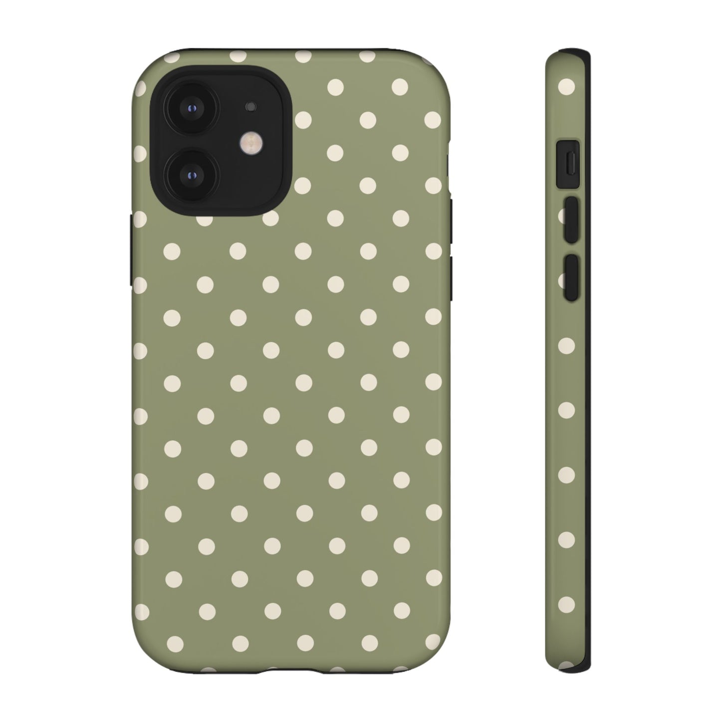 iPhone 12 / Glossy Phone Case - ’Green & White Dot Pattern’ Phone Case