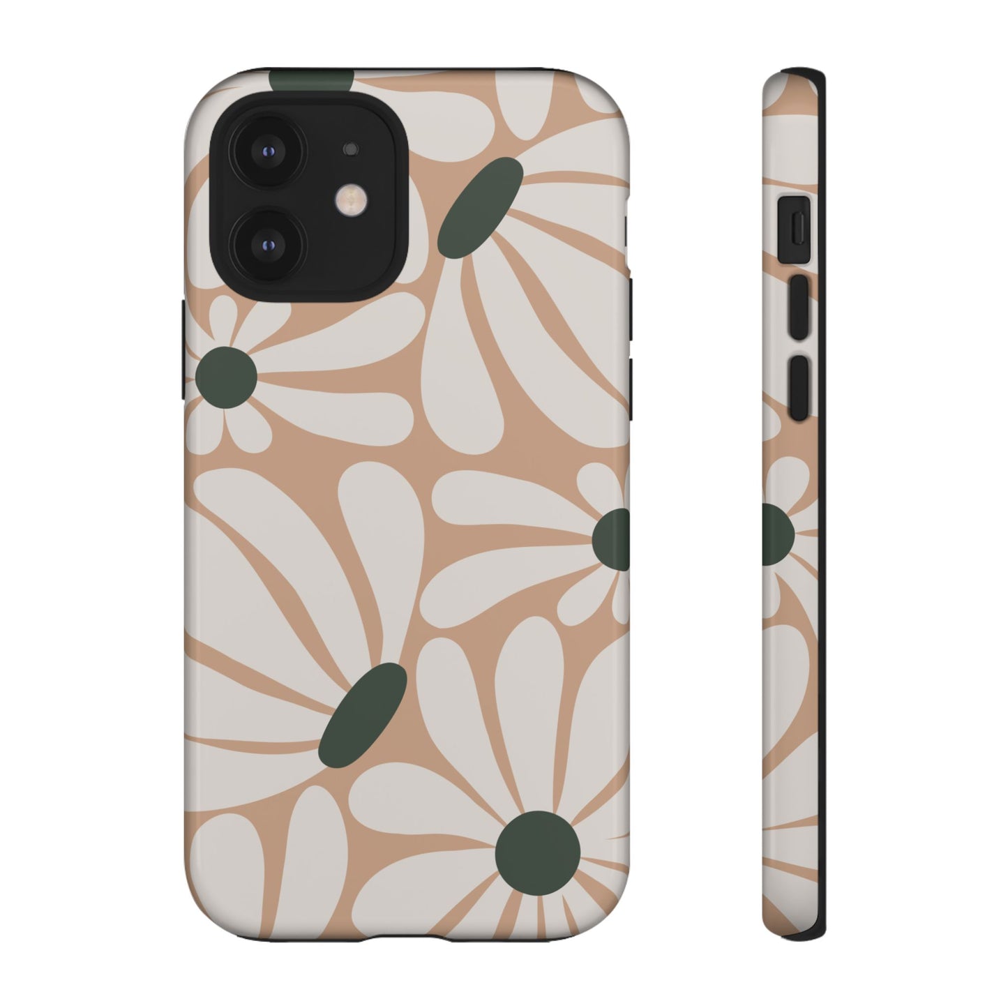 iPhone 12 / Glossy Phone Case - ’Retro Beige & White Daisy Pattern’ Phone Case