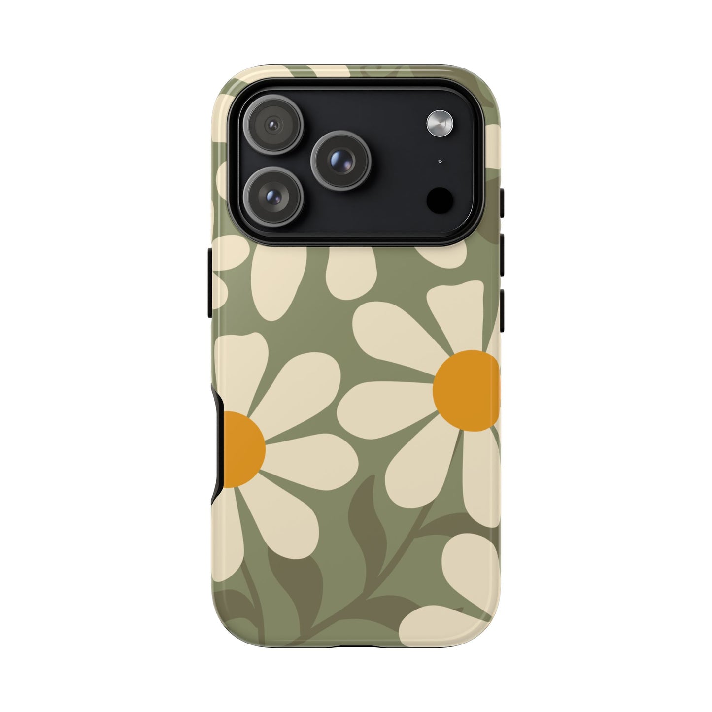 iPhone 17 Pro / Glossy Phone Case - ’Retro Green Daisy Pattern #2’ Phone Case