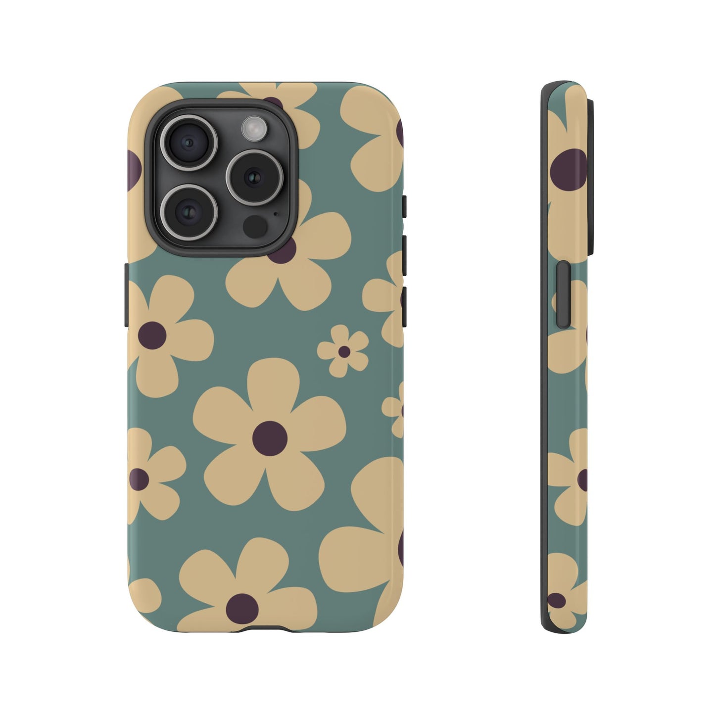 iPhone 15 Pro / Glossy Phone Case - Cute Blue & Cream Daisy Pattern Phone Case