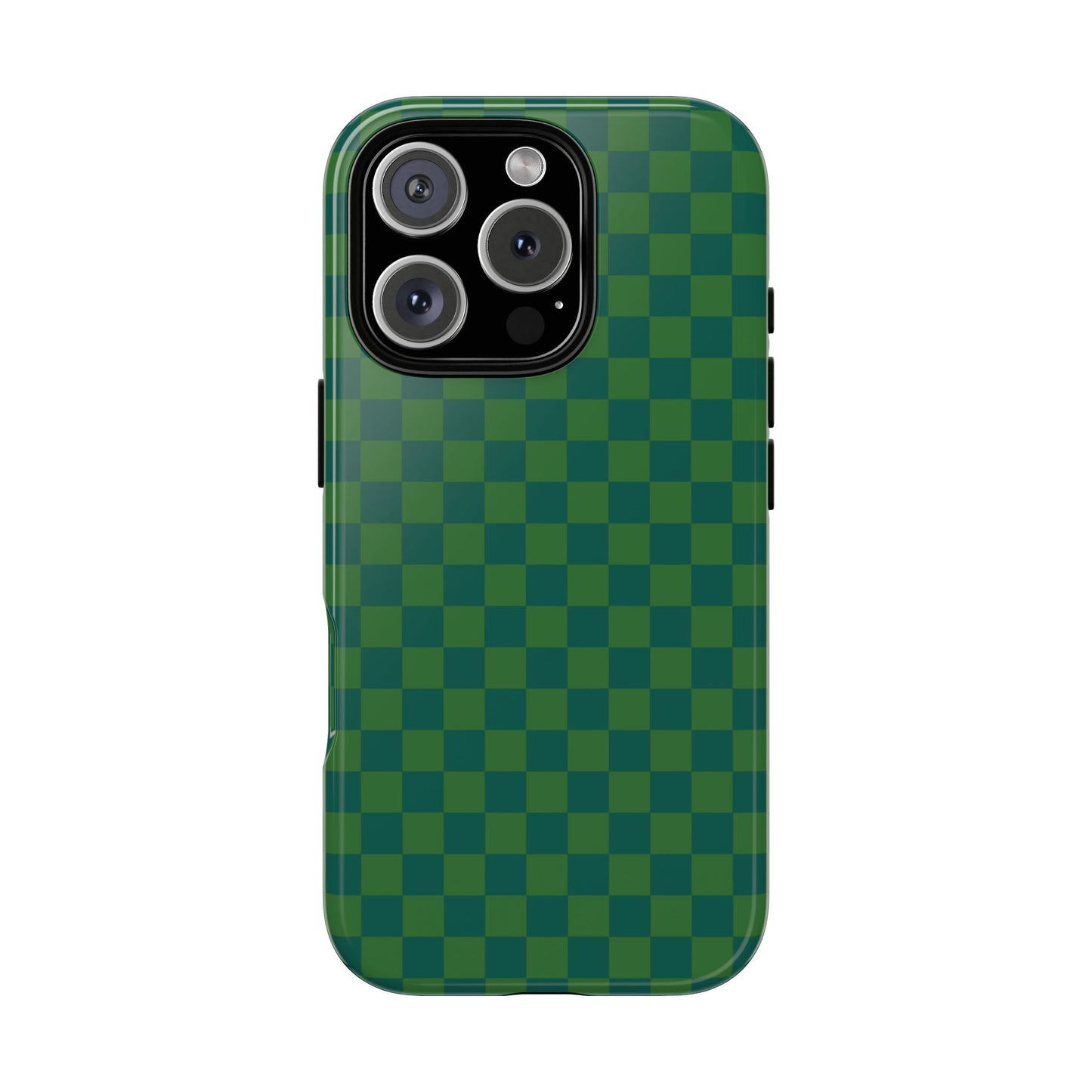 iPhone 16 Pro / Glossy Phone Case - ’Bold Green Checkered Pattern’ Phone Case