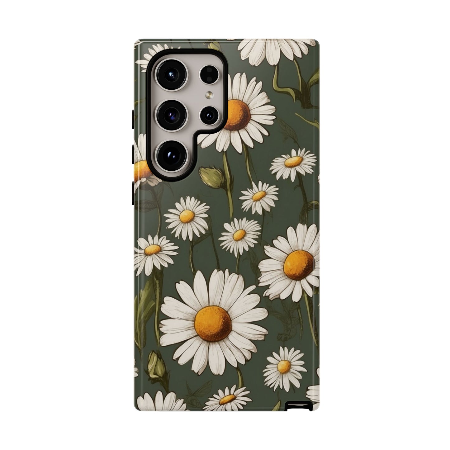 Boho Chic Daisies Floral Pattern "White & Green" Phone Case