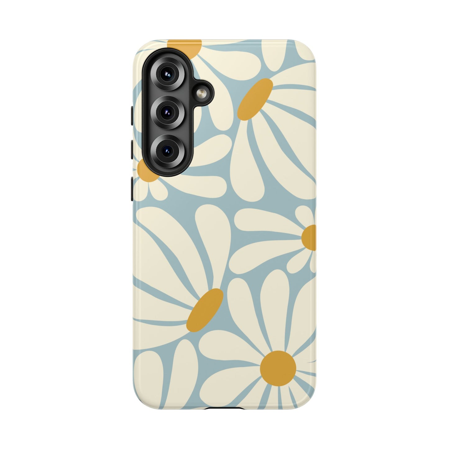Samsung Galaxy S25 Plus / Glossy Phone Case - ’Retro Blue Daisy Pattern’ Phone Case