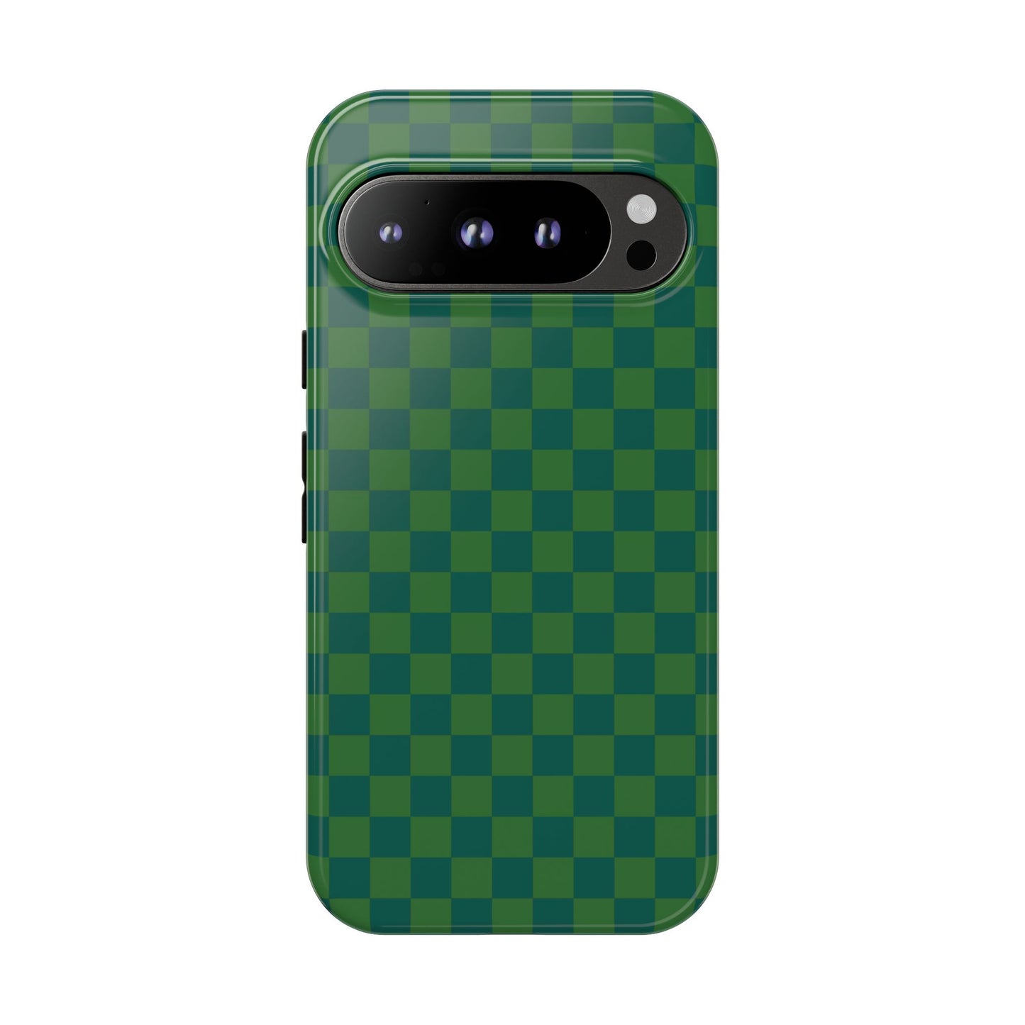 Google Pixel 9 Pro / Glossy Phone Case - ’Bold Green Checkered Pattern’ Phone Case