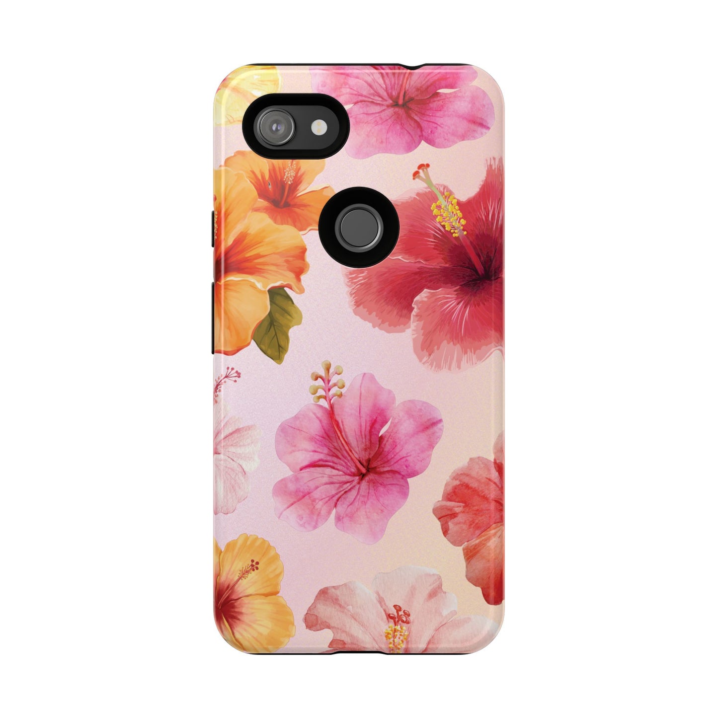 Google Pixel 3a XL / Glossy Phone Case - ’Pink Hibiscus Pattern #2’ Phone Case