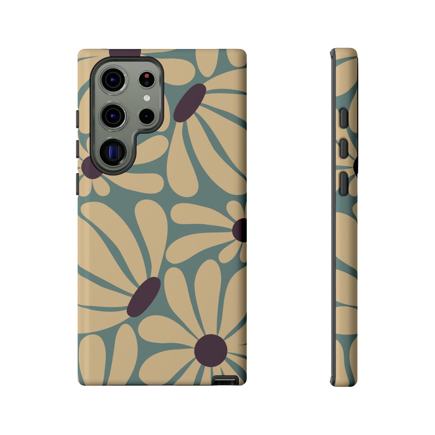 Samsung Galaxy S23 Ultra / Glossy Phone Case - ’Retro Cream & Blue Daisy Pattern’ Phone Case