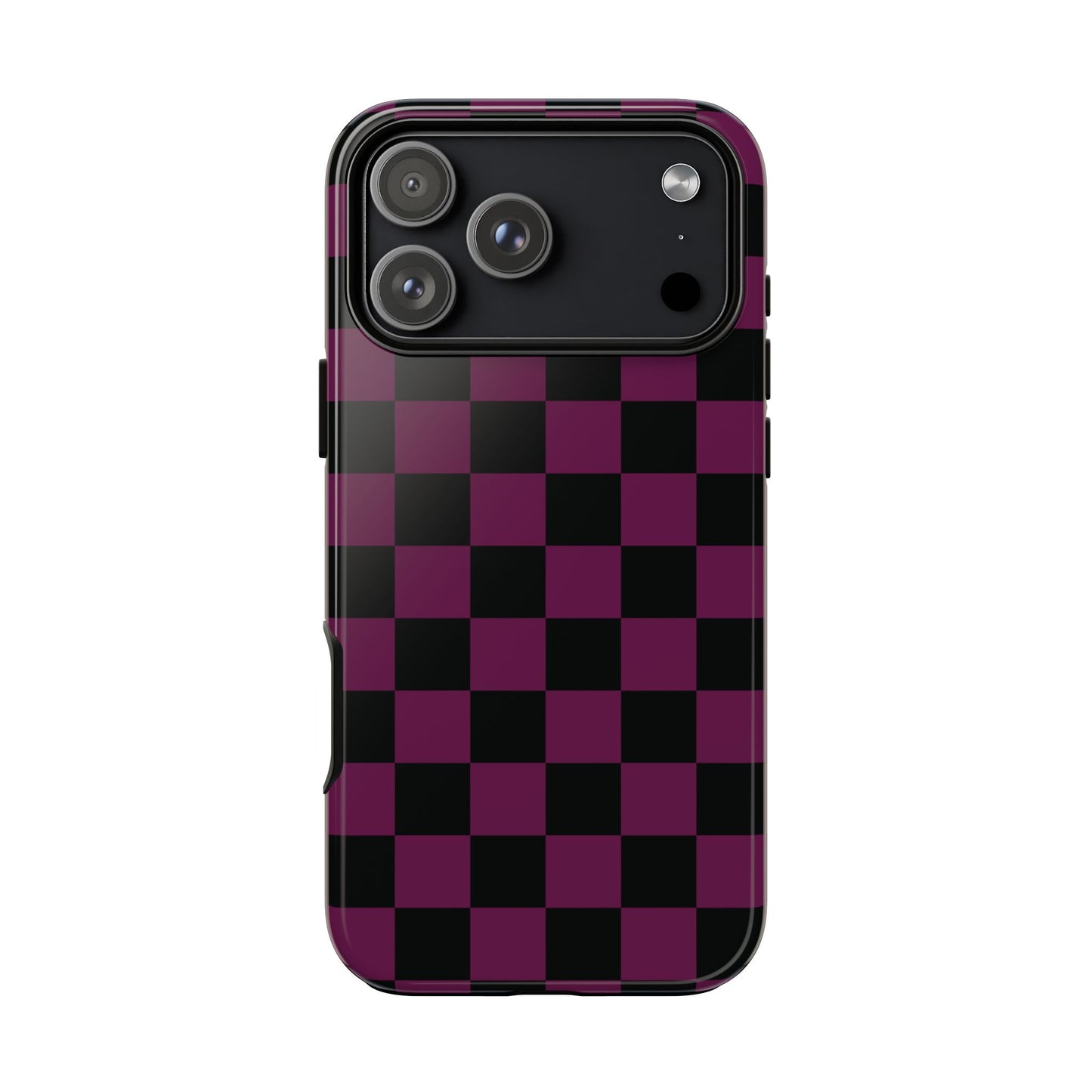 iPhone 17 Pro Max / Glossy Phone Case - Trendy Plum & Black Checked Pattern Phone Case