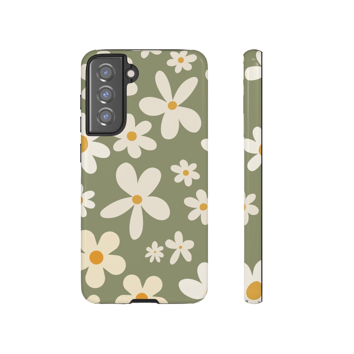 Samsung Galaxy S21 FE / Glossy Phone Case - ’Green Daisy Pattern’ Phone Case