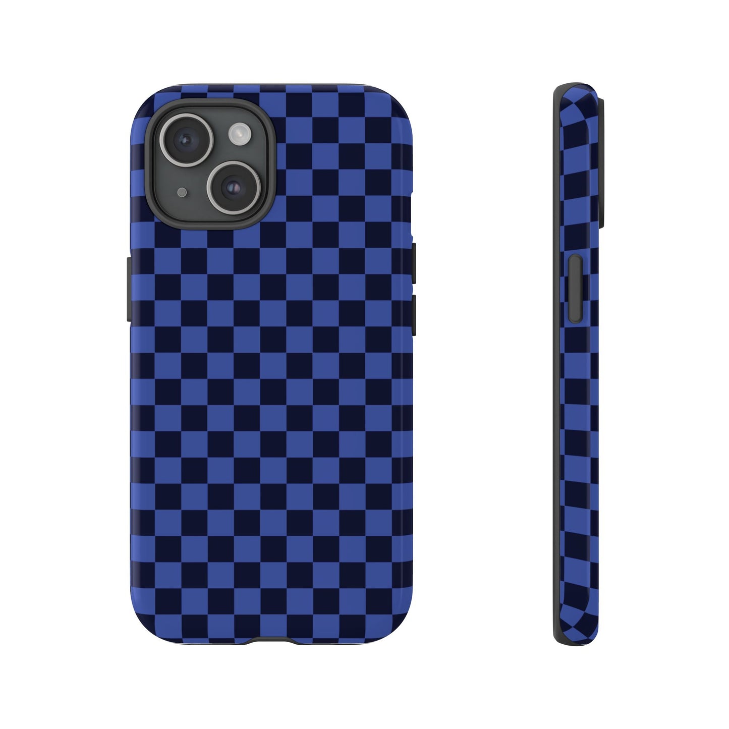 iPhone 15 / Glossy Phone Case - ’Bold Blue Checkered Pattern’ Phone Case