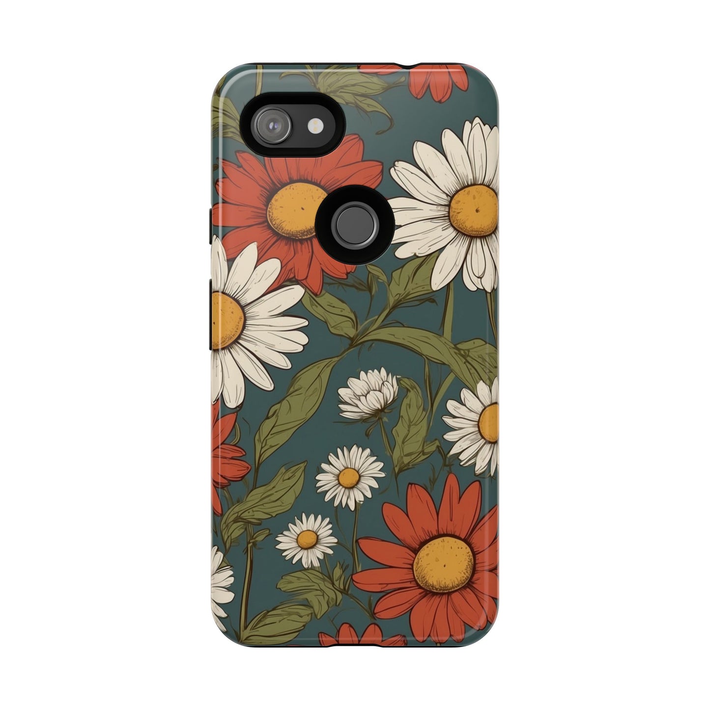 Boho Chic Daisies Floral Pattern "White & Red" Phone Case