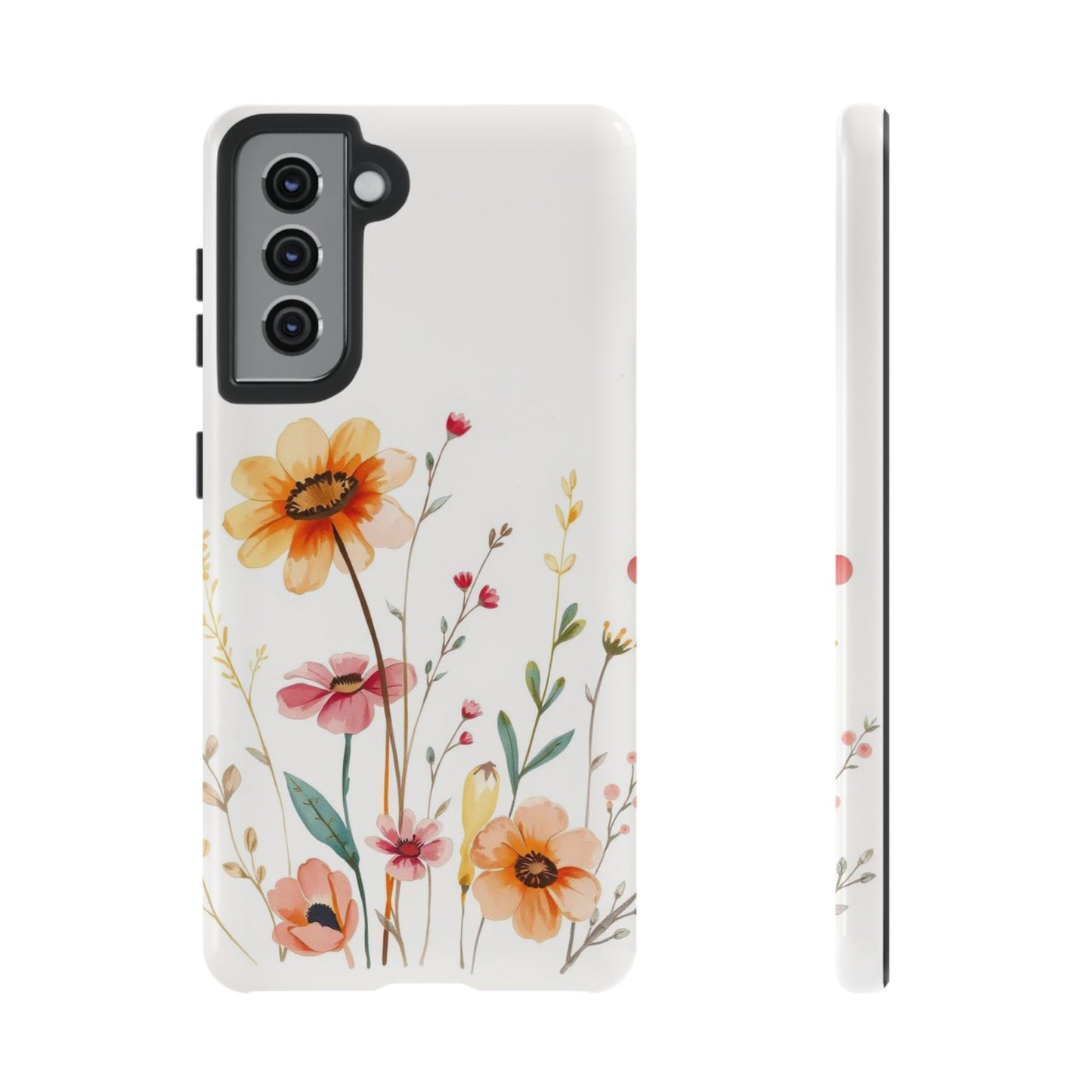 Samsung Galaxy S21 / Glossy Phone Case - Boho Chic Watercolour Wild Blooms Pattern Phone Case