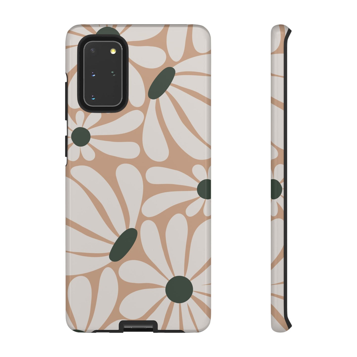 Samsung Galaxy S20+ / Glossy Phone Case - ’Retro Beige & White Daisy Pattern’ Phone Case