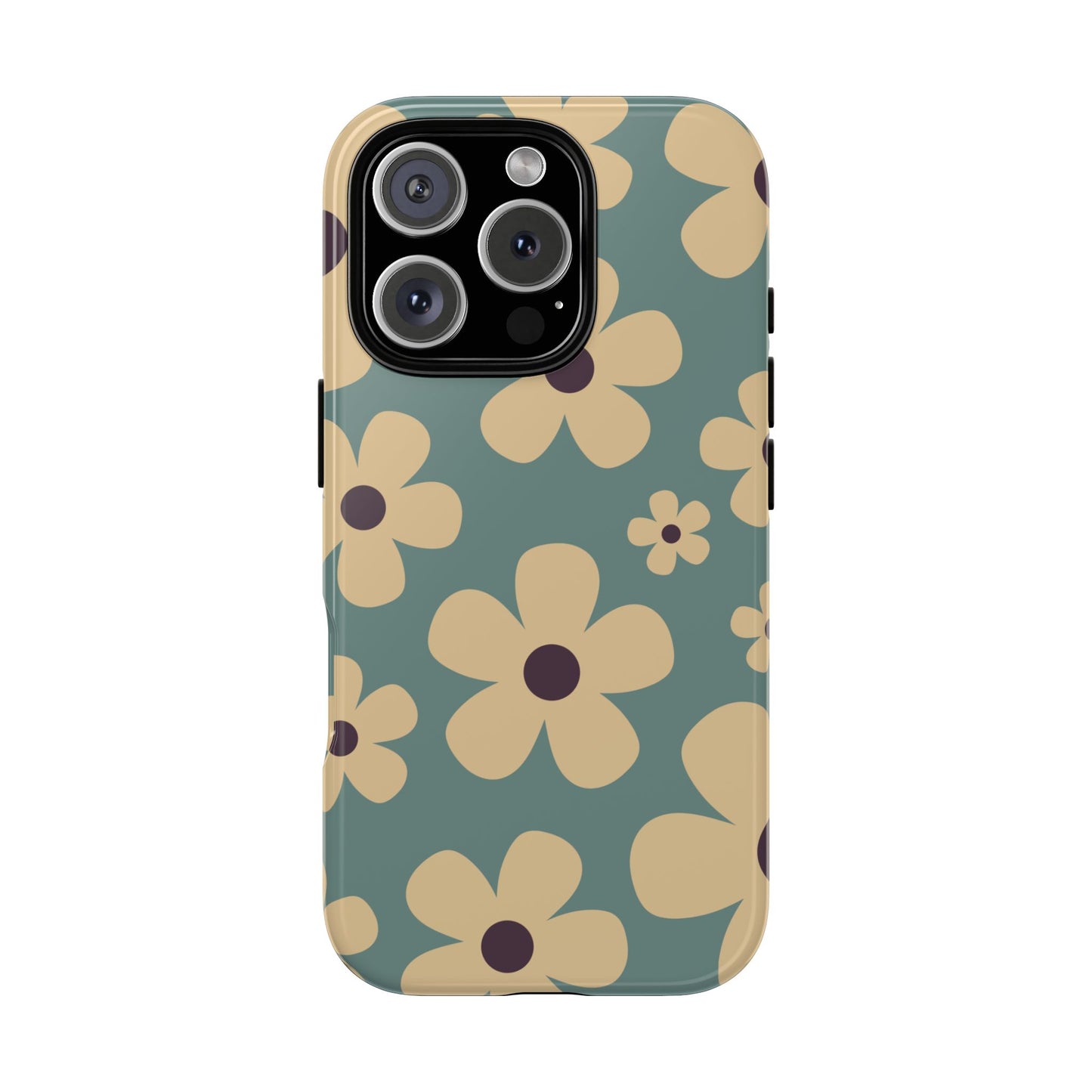 iPhone 16 Pro / Glossy Phone Case - Cute Blue & Cream Daisy Pattern Phone Case