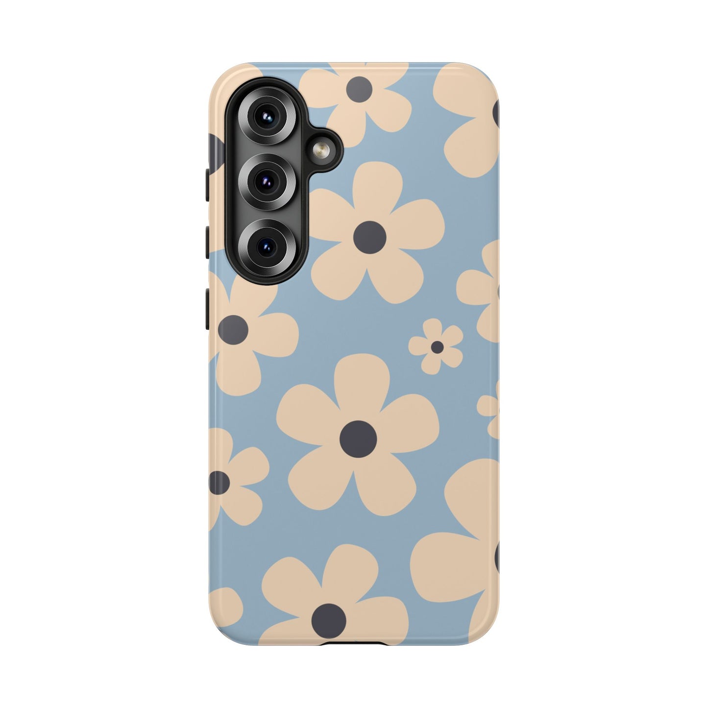 Samsung Galaxy S25 / Glossy Phone Case - Cute Light Blue & Cream Daisy Pattern Phone Case