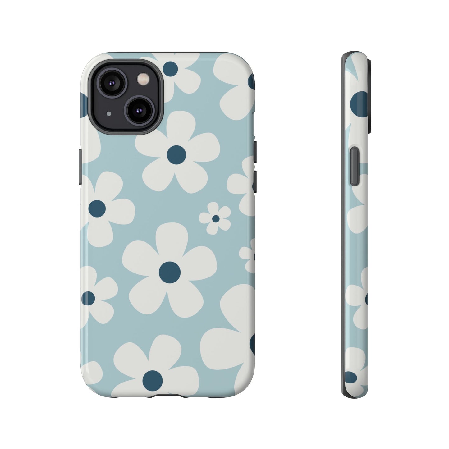 iPhone 14 Plus / Glossy Phone Case - Cute Light Blue Daisy Pattern Phone Case