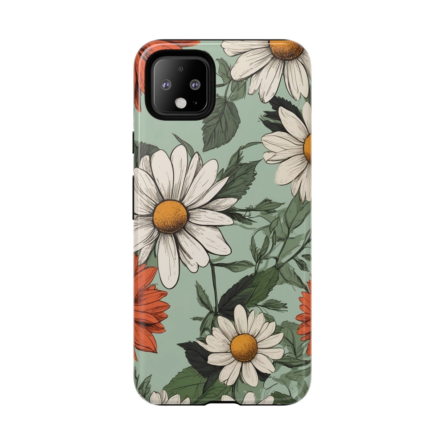 Boho Chic Daisies Floral Pattern "White & Orange" Phone Case