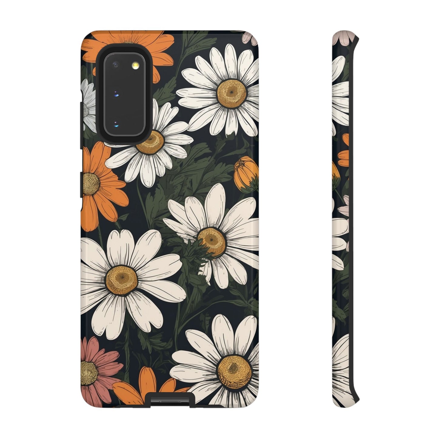 Boho Chic Daisies Floral Pattern "White, Orange & Pink" Phone Case