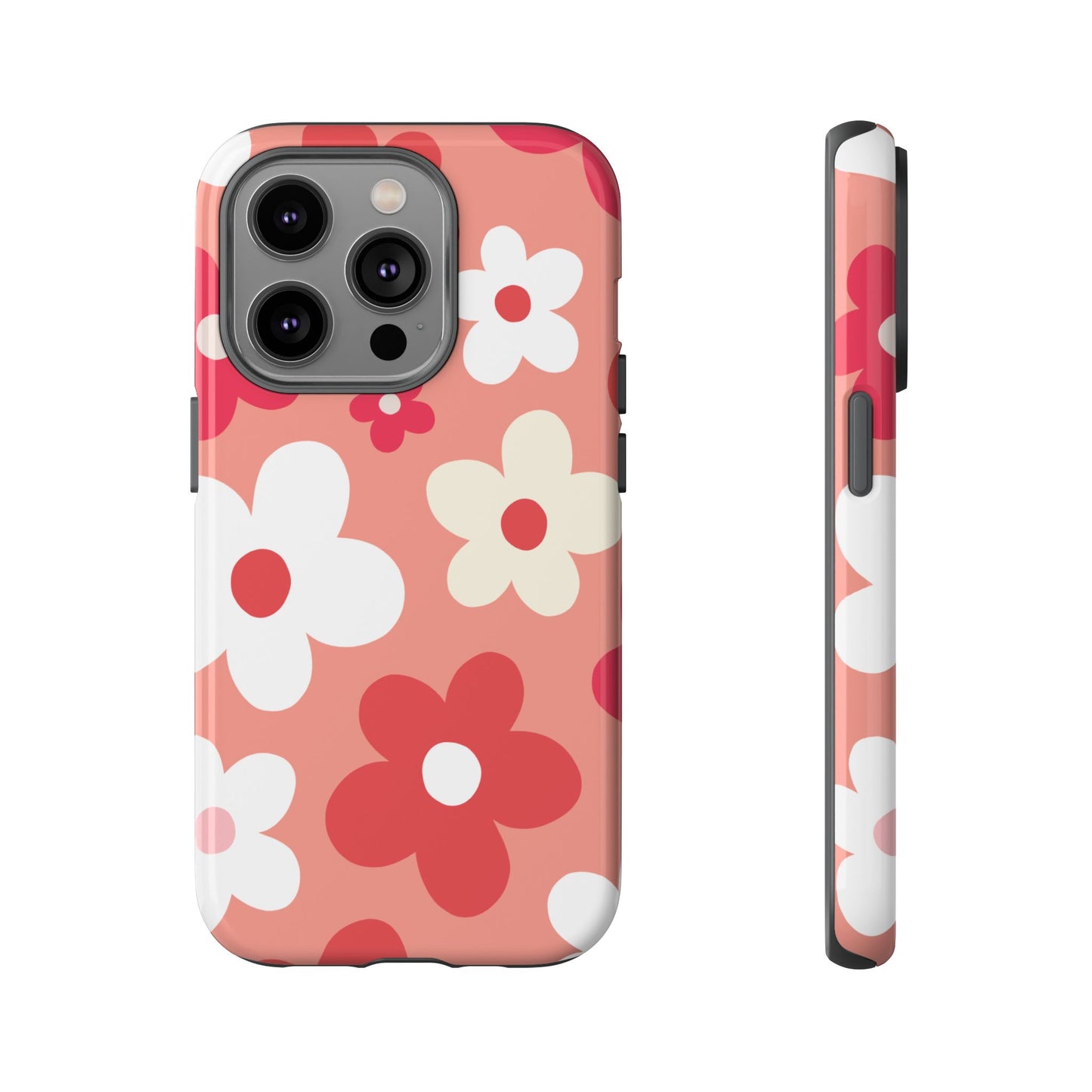 iPhone 14 Pro / Glossy Phone Case - ’Pink Daisy Pattern’ Phone Case