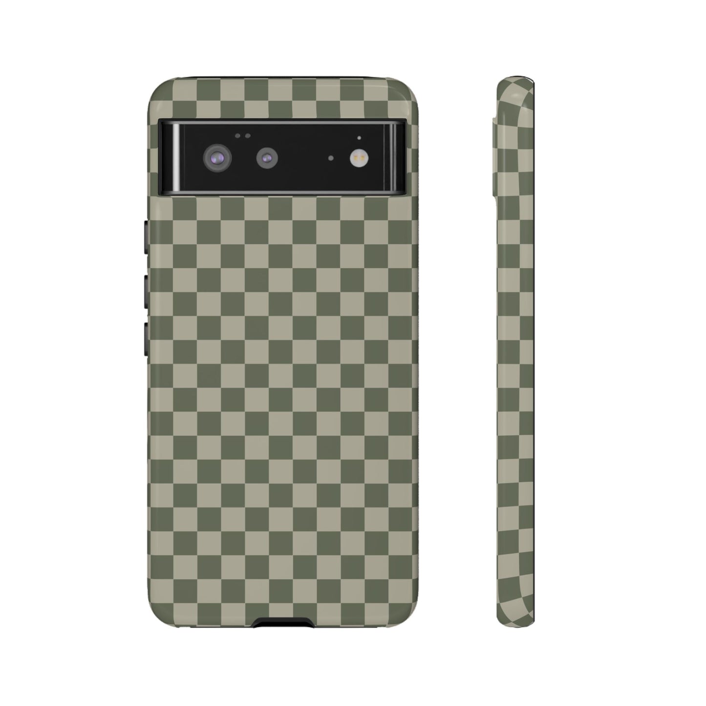 Google Pixel 6 / Glossy Phone Case - ’Bold Olive Green Checkered Pattern’ Phone Case