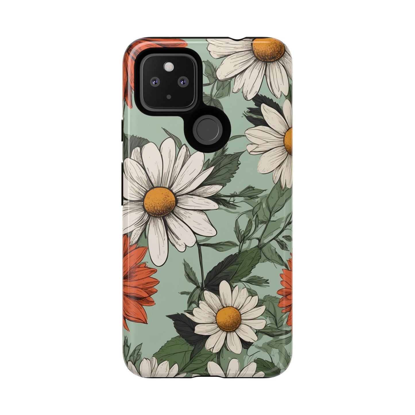 Boho Chic Daisies Floral Pattern "White & Orange" Phone Case