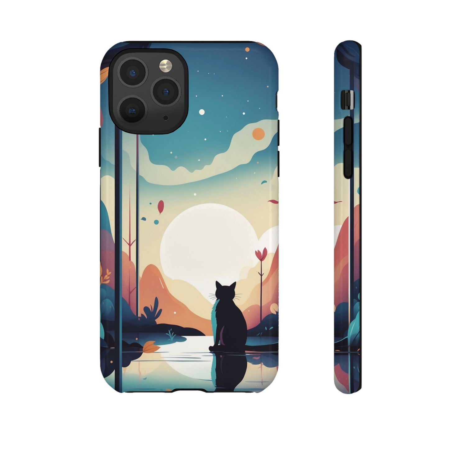 Stylised Cat & Moon Design Phone Case