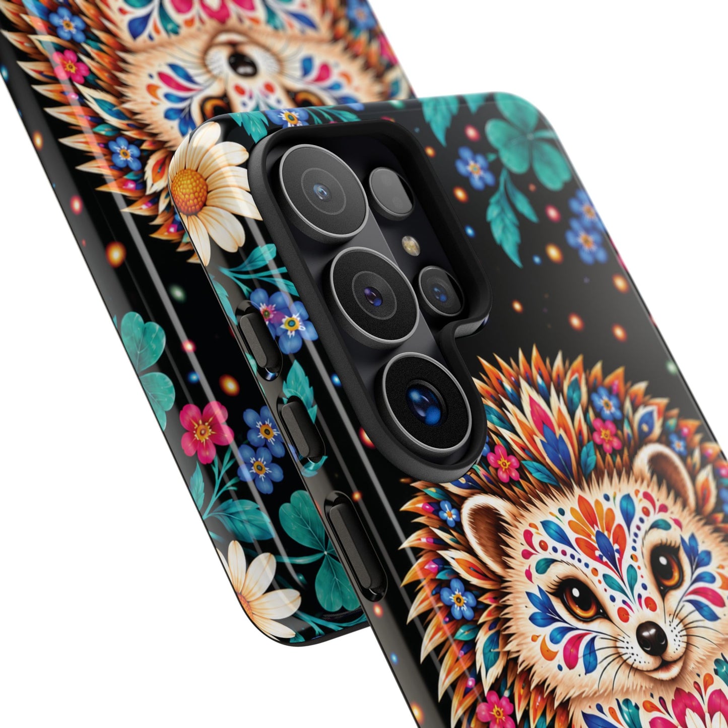 Vibrant Orange and Turquoise Calavera Hedgehog Phone Case - Multicolor Phone Case