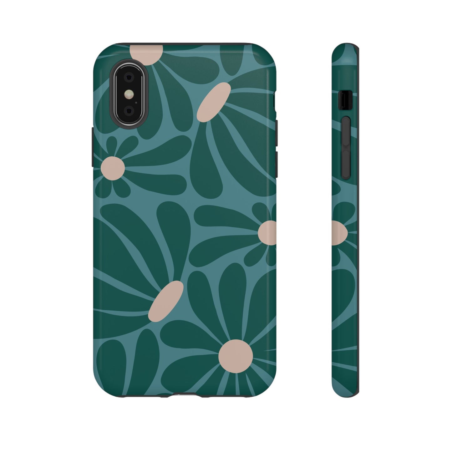 iPhone X / Glossy Phone Case - ’Retro Turquoise Daisy Pattern’ Phone Case