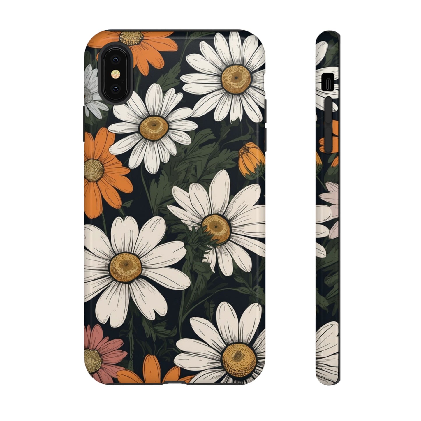 Boho Chic Daisies Floral Pattern "White, Orange & Pink" Phone Case